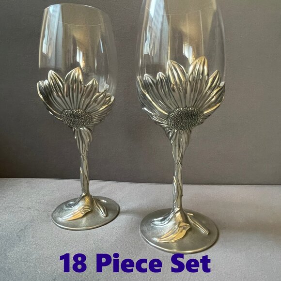 Royal Selangor Other - 🌻 Vintage Royal Selangor "Sunflower" Pewter & Glass 18-Piece Goblet Set